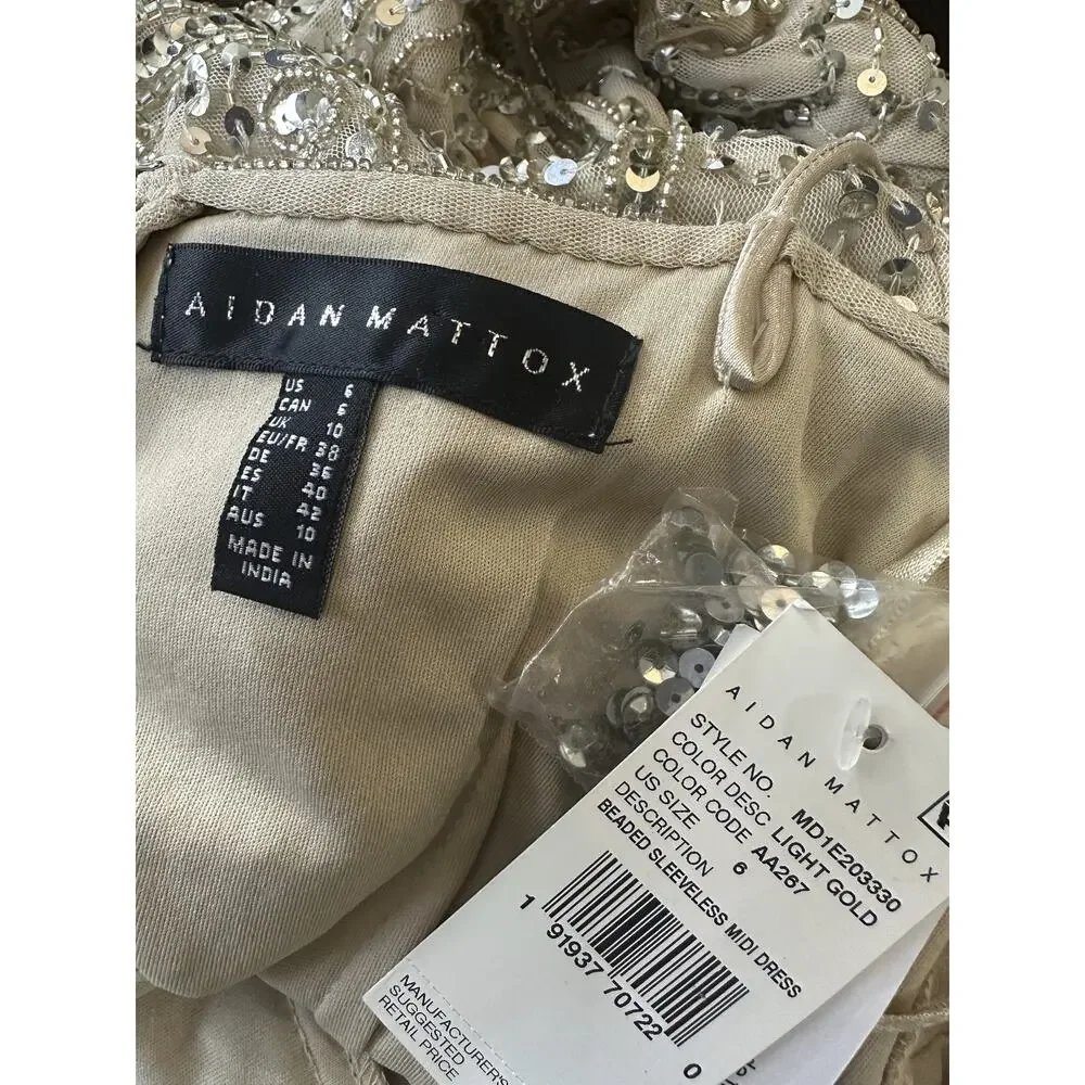 NWT Aidan Mattox Sequin Embellished V-Neck Flutter Hem Midi Dress *Altered* - Picture 6 of 16